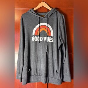 Unisex Good Vibes Graphic Print Charcoal Grey Hoodie Size XXL